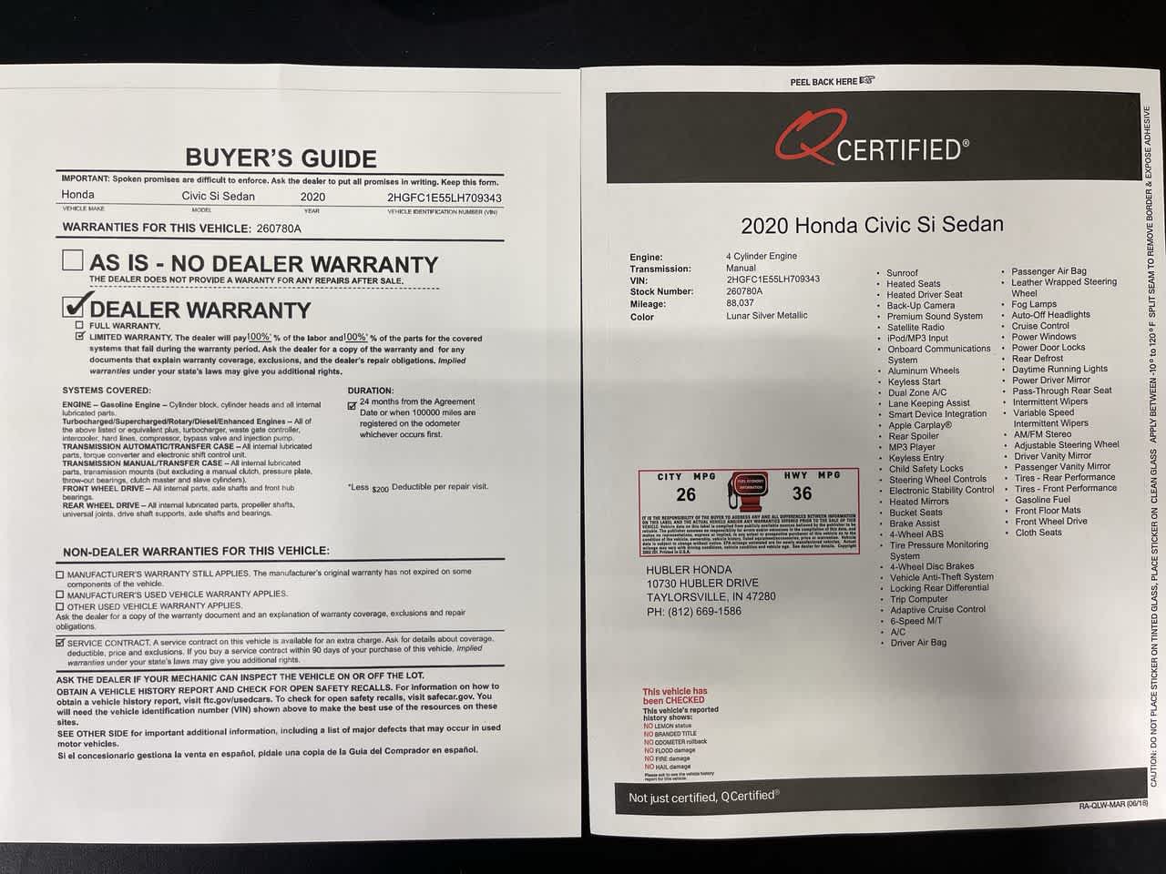 2020 Honda Civic Si Manual