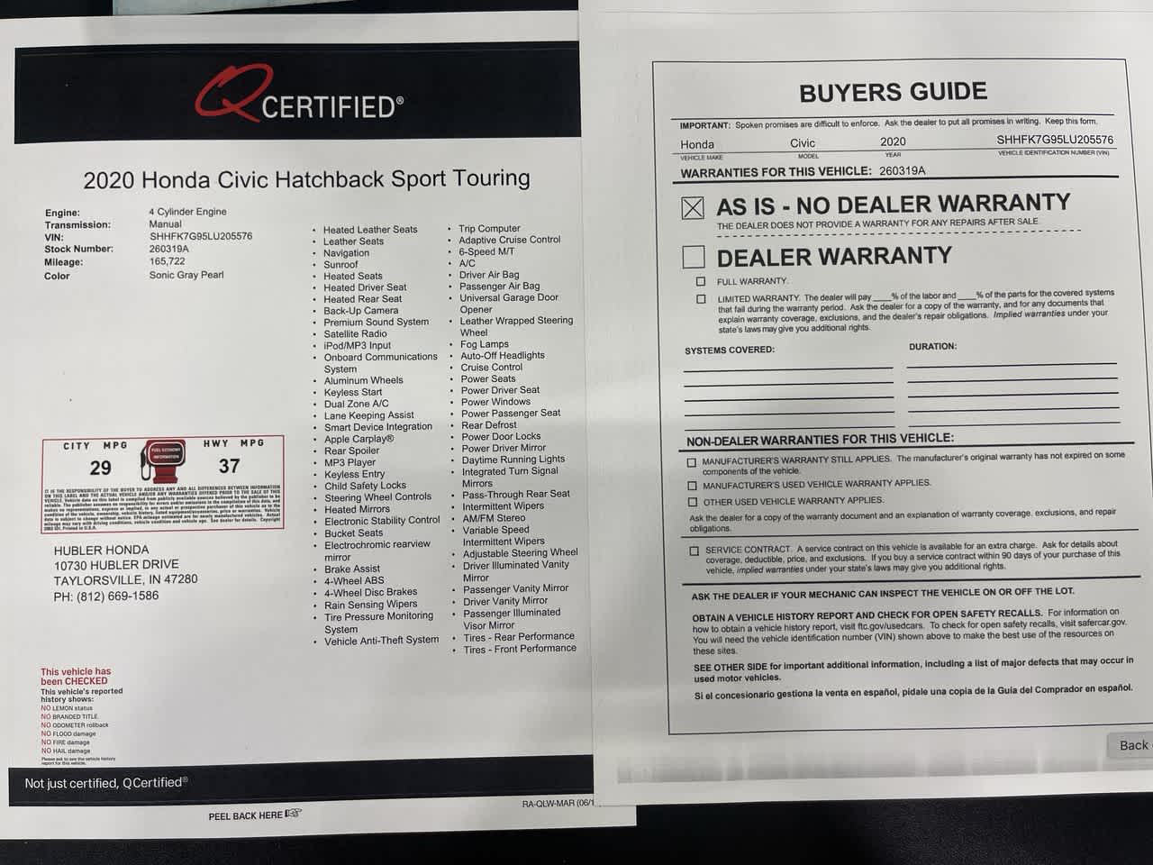 2020 Honda Civic Hatchback Sport Touring