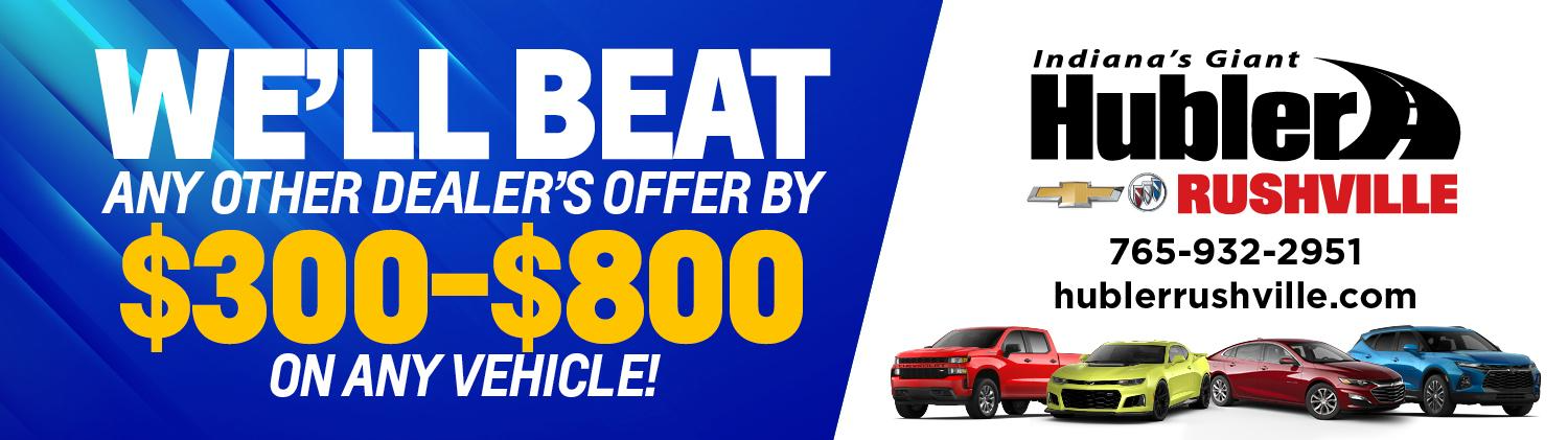  We'll beat any other dealer's offer by $300-$800 on any vehicle! 